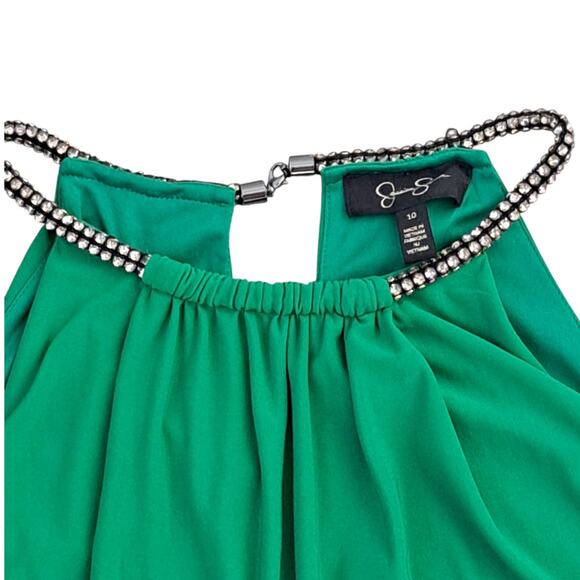 Jessica Simpson Green Tulip Hem Embellished Halter Neckline Size 10 - Picture 4 of 11
